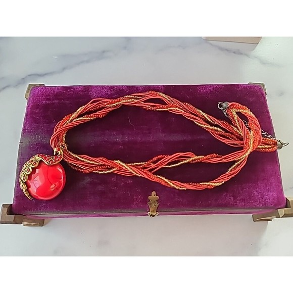 Red Peacock Pendant Necklace - Picture 5 of 10